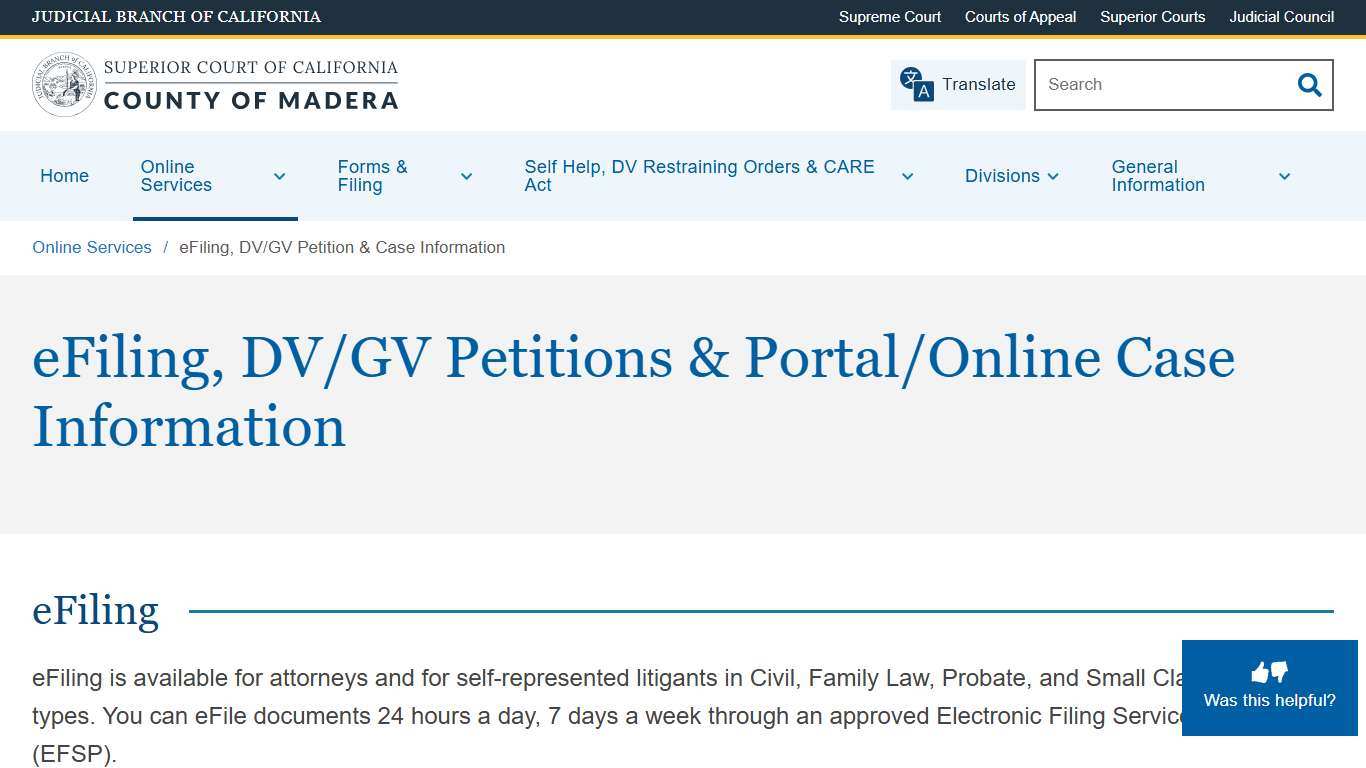 eFiling, DV/GV Petition & Case Information Superior Court of California County of Madera